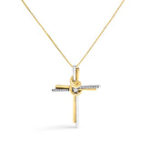 Espira 10K Two-Tone Yellow & White Gold Diamond-Accented Cross 18" Pendant Necklace (J-K Color, I2-I3 Clarity)